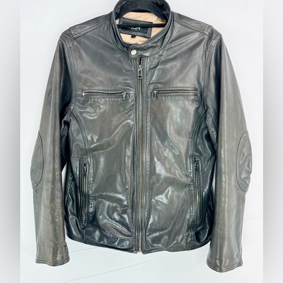 Men’s Black Rivet Genuine Black Leather Moto Jacket Biker Sz S - Picture 10 of 11